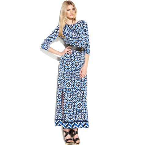 michael kors long navy print|Michael Kors empire dress.